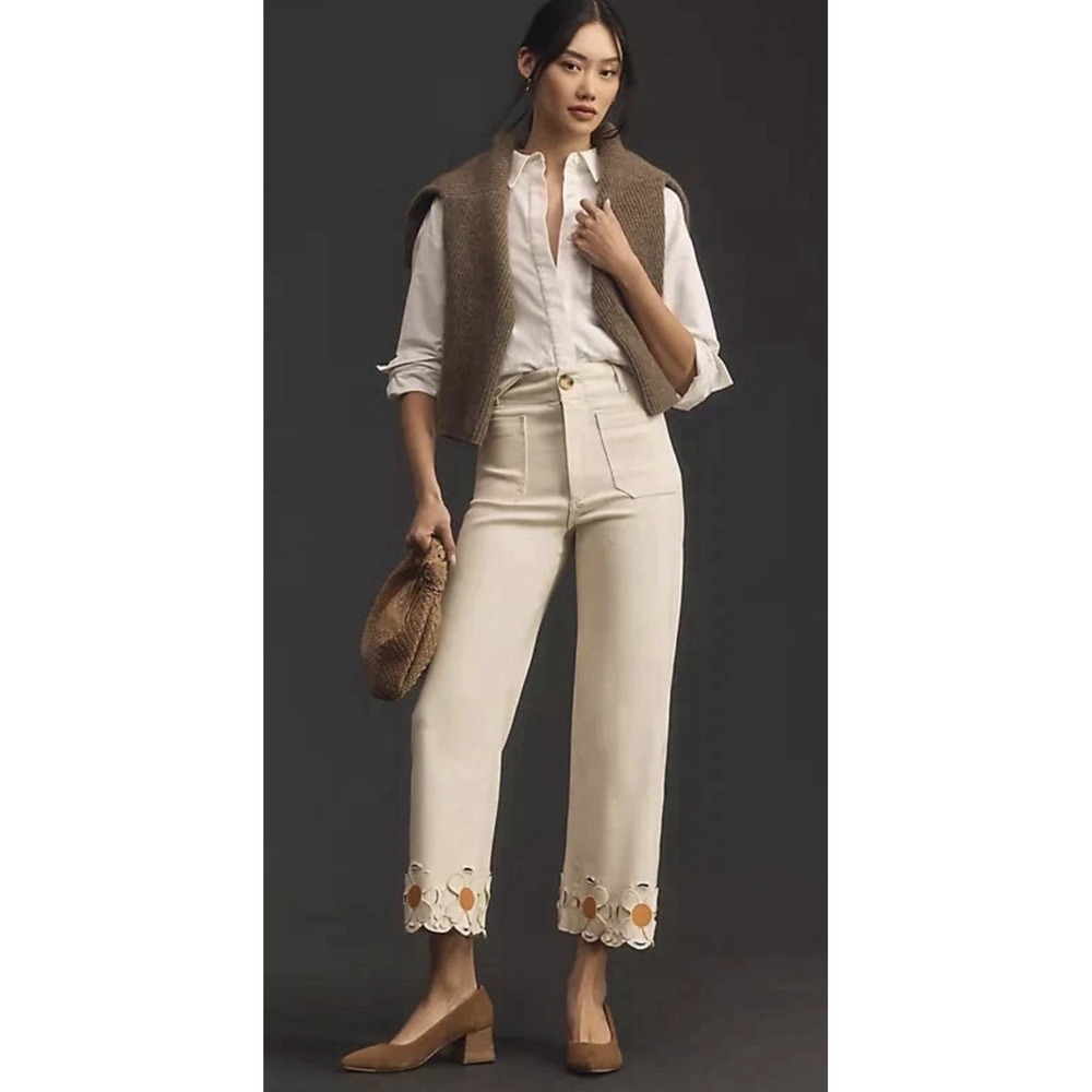 Anthropologie Summer Colette Maeve Daisy Flower Hem Wide Leg Pants Size 16W